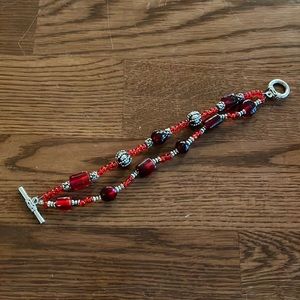 Red double strand beaded bracelet